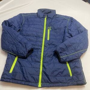 Huk Fishing Jacket Mens Large Quilted Zip Up Pockets Lightweight Blue Green